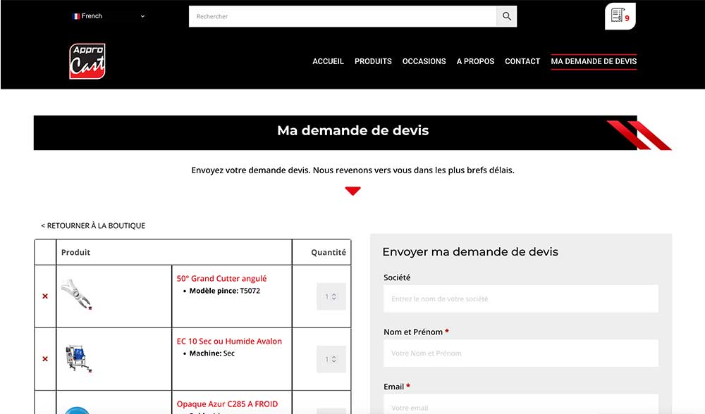 Création d'un catalogue en ligne avec demande de devis - capture 4