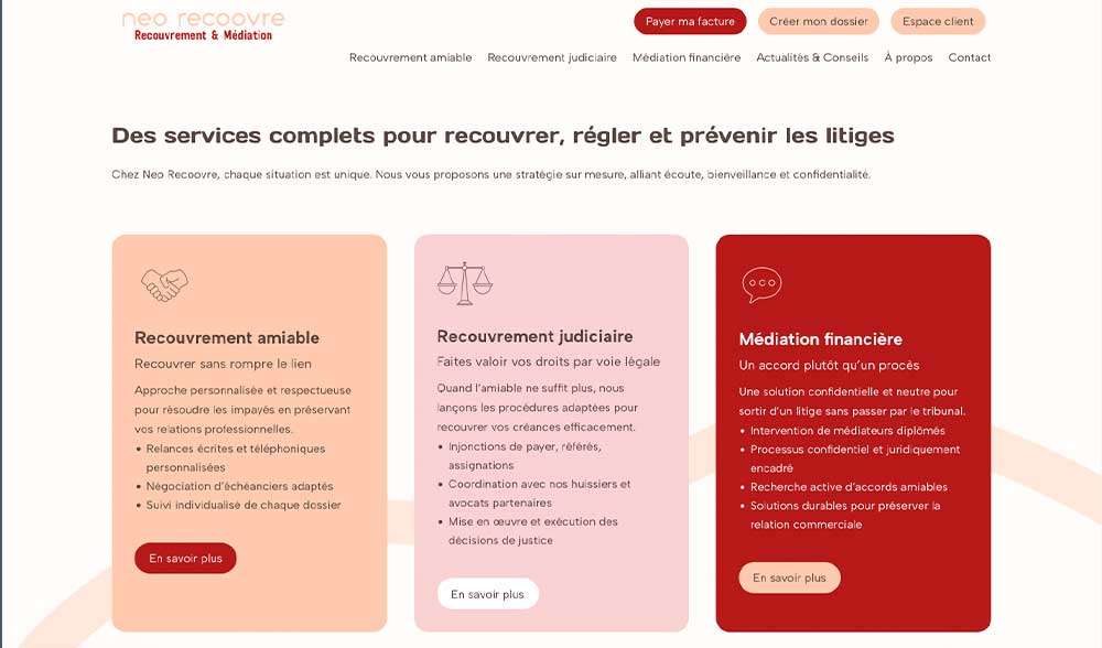 Création site internet Cabinet de recouvrement et médiation