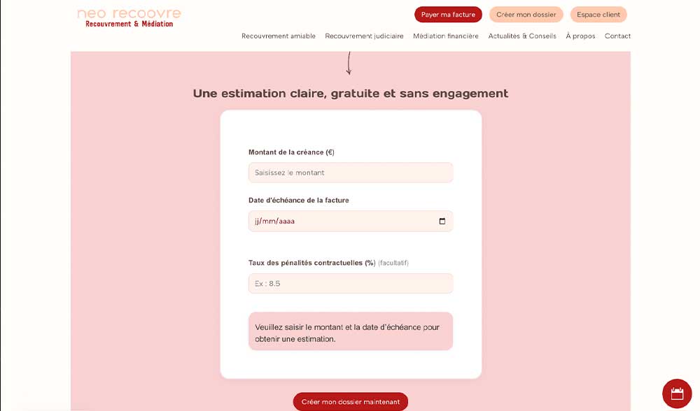 Création site internet Cabinet de recouvrement et médiation